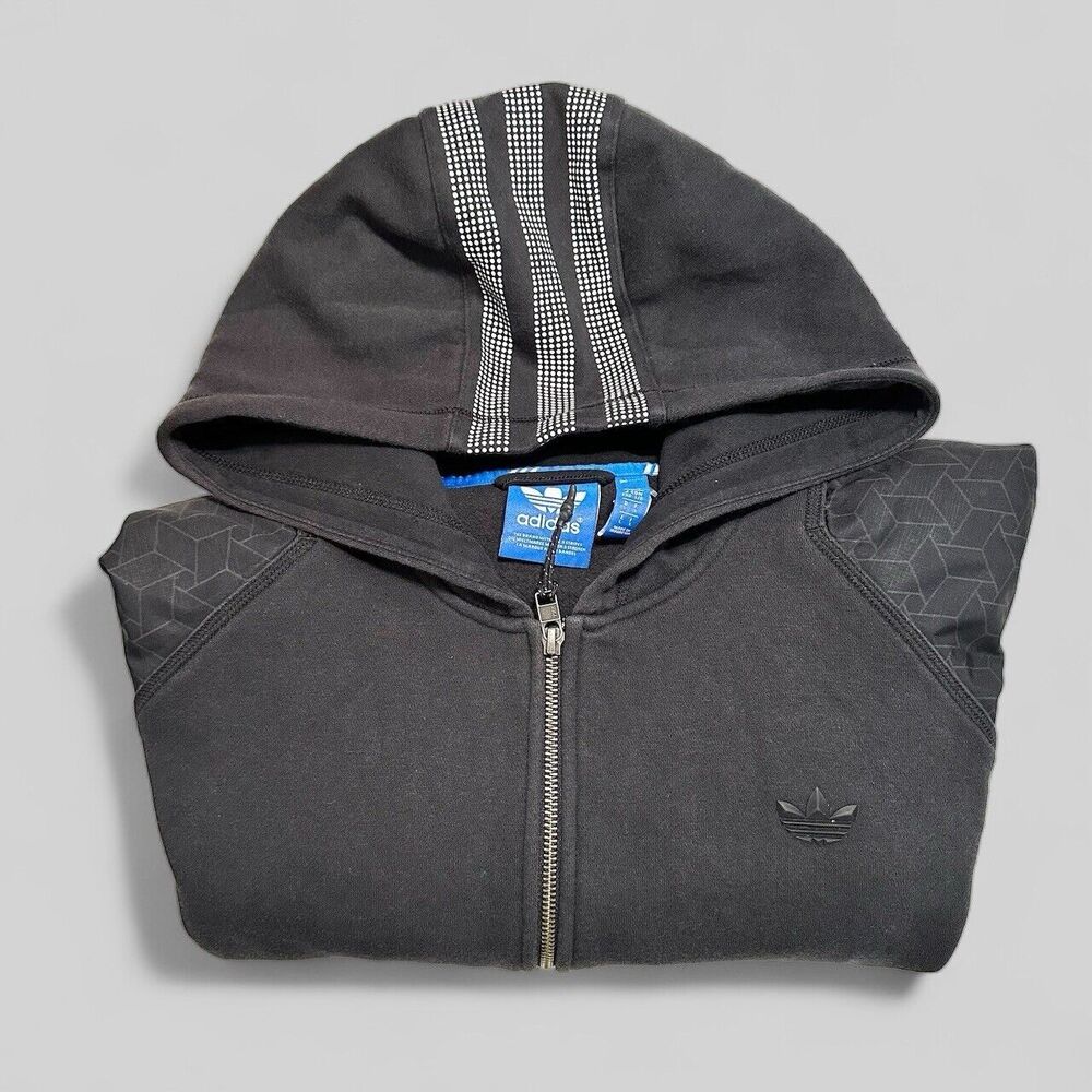 Adidas Original Sweater Mens Large SP LX Geo FZ HD Black/Hoodie Jacket AB9249